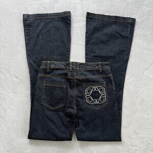 Patrizia Pepe Jeans Womens 42 Blue Dark Wash Denim Flare Embroidered Italy